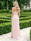 Chiffon Mermaid Strapless Long Prom Dresses with Slit