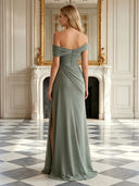 Chiffon Mermaid One Shoulder Long Prom Dresses with Slit