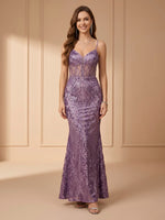 Sequin Mermaid V Neck Spaghetti Straps Long Prom Dresses