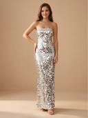 Sequin Mermaid Strapless Long Prom Dresses