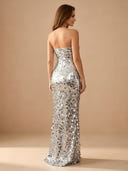 Sequin Mermaid Strapless Long Prom Dresses