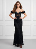Sequin Mermaid Off Shoulder Long Prom Dresses with Feather