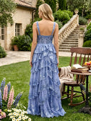 Lace A Line Spaghetti Straps Long Prom Dresses with Sequin