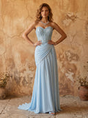 A Line Chiffon Sweetheart Sleeveless Long Prom Dresses
