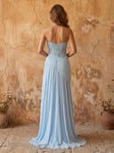 A Line Chiffon Sweetheart Sleeveless Long Prom Dresses