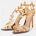 Pointed Toe High Heels Party Shoes with Leaf Embellishments