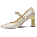 Square Toe Chunky Heels Wedding Party Shoes