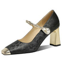 Square Toe Chunky Heels Wedding Party Shoes