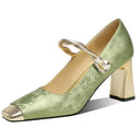 Square Toe Chunky Heels Wedding Party Shoes