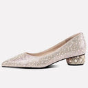 Closed Toe Chunky Heel Pearl Embellished Rhinestone Party Shoes