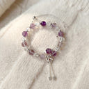 Natural Amethyst Clear Quartz Adjustable Silver Bow Bead Bracelets