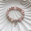 Pink Crystal Pearl Heart Charm Bead Bracelets