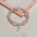 Pink Crystal Pearl Heart Charm Bead Bracelets