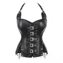 Women's Steampunk Halter Corset PU Leather Shapewear Shorts