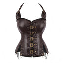 Women's Steampunk Halter Corset PU Leather Shapewear Shorts