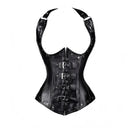Gothic Halter PU Leather Corset with Steel Bones Shapewear Shorts