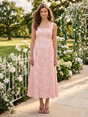 Chiffon Square Neck A Line Long Wedding Guest Dresses with Flower