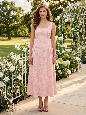 Chiffon Square Neck A Line Long Wedding Guest Dresses with Flower