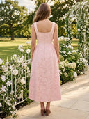 Chiffon Square Neck A Line Long Wedding Guest Dresses with Flower