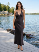 Satin V Neck Mermaid Long Wedding Guest Dresses