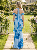 Tulle Off Shoulder Short Sleeve Mermaid  Long Wedding Guest Dresses
