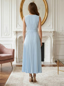 Satin Crew Neck A Line Long Wedding Guest Dresses with Belt