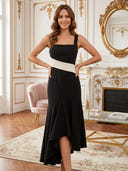Satin Square Neck Mermaid Long Wedding Guest Dresses