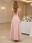 Satin Square Neck Sleeveless A Line Long Wedding Guest Dresses