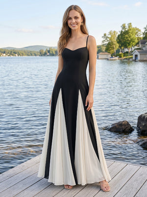 Chiffon V Neck Sleeveless A Line Long Wedding Guest Dresses