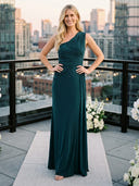 Chiffon One Shoulder Sleeveless A Line Long Wedding Guest Dresses
