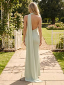 Satin Halter Sleeveless Mermaid Long Wedding Guest Dresses