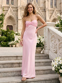 Satin V Neck Mermaid Long Wedding Guest Dresses
