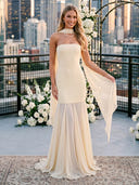 Chiffon Strapless A Line Long Wedding Guest Dresses with Scarf