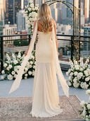 Chiffon Strapless A Line Long Wedding Guest Dresses with Scarf