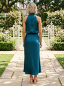Satin Hight Neck Mermaid Long Wedding Guest Dresses