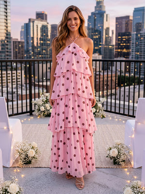 Chiffon Halter A Line Long Wedding Guest Dresses