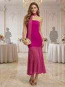 Chiffon Strapless Mermaid Long Wedding Guest Dresses with Scarf