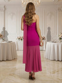 Chiffon Strapless Mermaid Long Wedding Guest Dresses with Scarf
