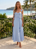 Satin Sweethart Neck A Line Long Wedding Guest Dresses with Belt