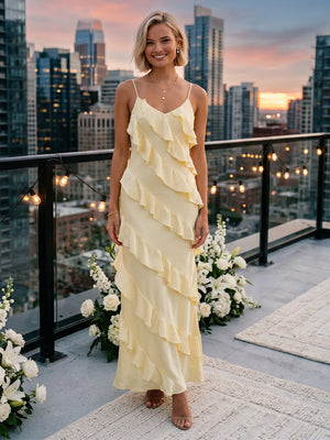 Satin V Neck Mermaid Long Wedding Guest Dresses