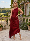 Satin One Shoulder A Line Long Wedding Guest Dresses
