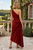 Satin One Shoulder A Line Long Wedding Guest Dresses