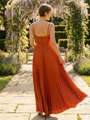 Satin V Neck A Line Long Wedding Guest Dresses