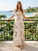 Tulle V Neck A Line Long Wedding Guest Dresses with Flower