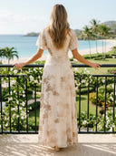 Tulle V Neck A Line Long Wedding Guest Dresses with Flower
