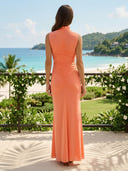 Tulle Hight Neck Mermaid Long Wedding Guest Dresses