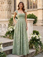 Tulle Crew Neck A Line Long Wedding Guest Dresses with Flower