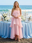 Chiffon A Line Square Neck Spaghetti Straps Long Wedding Guest Dresses with Flower