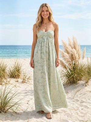 Jacquard A Line Strapless Long Wedding Guest Dresses with Pleated