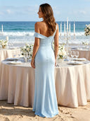 Satin Mermaid One Shoulder Long Wedding Guest Dresses with Backless
